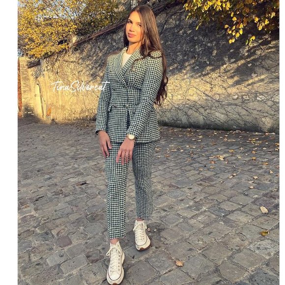 BLOGGER'S FAVE! Zara Tweed Flared Pants White/Green Sz M NWT - Picture 6 of 14